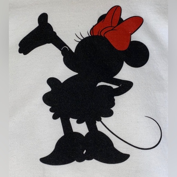 MINNIE MOUSE WHITE CREWNECK KNIT SWEATSHIRT BLACK RIBBON ON SIDES DISNEY NWT - Picture 4 of 6